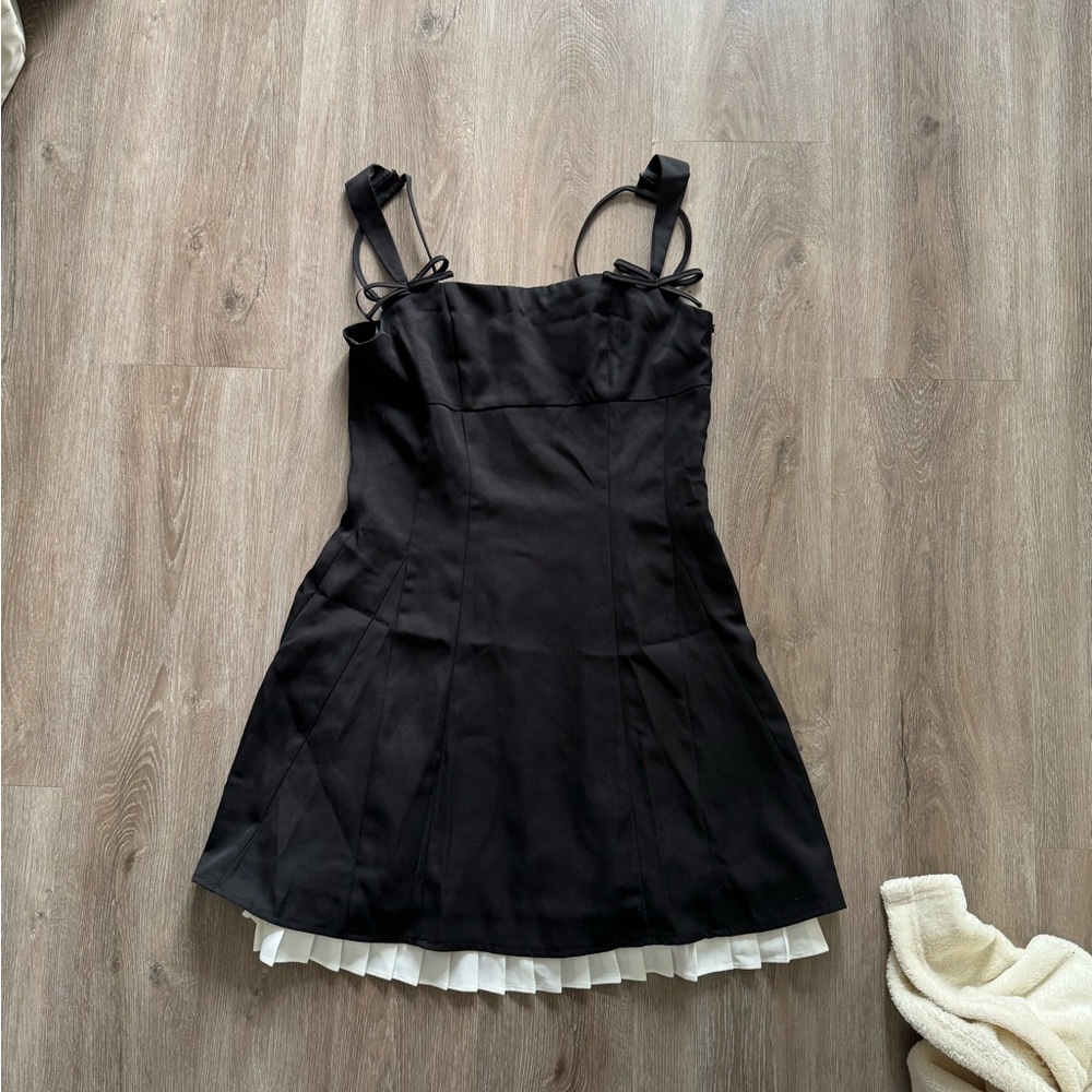 Black Mini Dress with White Trim Fashion Nova Evangelina Dress size small